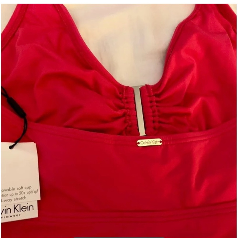 Calvin Klein Atomic PINK halter shirred slimming swimsuit size 14 NWT! MSRP $118 - Picture 8 of 11
